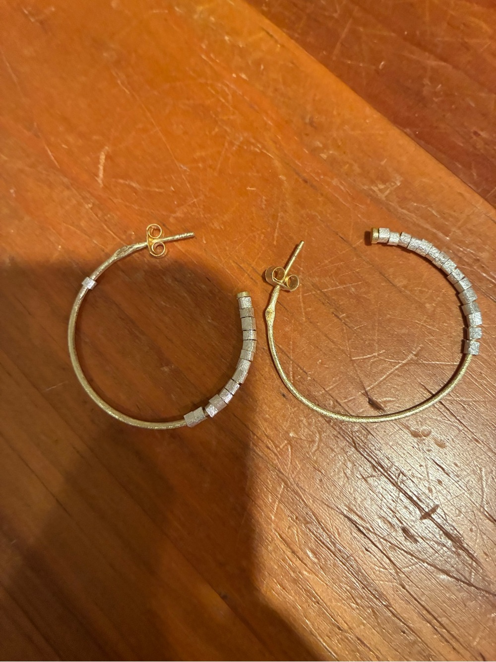 Gold Hoop Earrings with Silver Accent Beads - Women Jewelry
